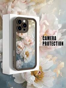 1 pieza funda de teléfono con diseño de peonías en tonos rosados y blancos sobre fondo azul claro con detalles dorados, estilo lujoso y refinado, TPU suave, protección completa antiimpacto y antideslizante, compatible con iPhone17 ProMax/16/15/14/13/12/11/Plus/Pro/ProMax, compatible con Galaxy A34/A35/A54/A55, Galaxy S20/S21/S22/S23/S24/S25 Ultra/Plus, compatible con Galaxy/Redmi/Honor/OPPO/ViVo - Marrón - Ver 2