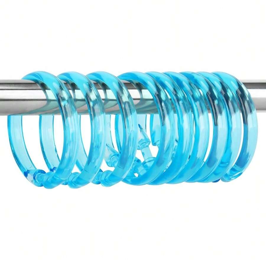 Blue Shower Curtain Hooks - 12 Pcs Circular Plastic Shower Curtain Rings For Bathroom - O Shaped Transparent Aqua Blue Shower Hooks Rings For Shower Curtain Rod,TransparentAquaBlue - 透明水藍色 - 查看 1