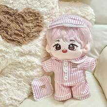 20cm/7.87" Plush Doll Pajama Set, Pink Striped & Polka Dot Loungewear Set With Eye Mask, Top, Pants, Mini Pillow 4pcs Replaceable Outfit, Gift For Women, Holiday/Birthday (Clothes Only, Doll Not Included) - Multicolor - View 6