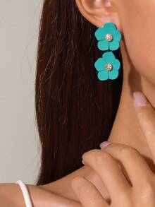 1 par de pendientes de metal con estilo bohemio y diseño floral, adecuados para el uso diario de las mujeres - Multicolor - Ver 1