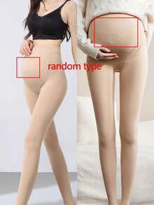 1 par de medias de maternidad de tono de piel con cintura ajustable. Soporte completo para el embarazo con panel abdominal de cintura alta y diseño sin hundimiento. Talla grande para uso en primavera y otoño.