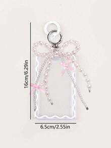 1个透明亚克力卡套和1个仿珍珠蝴蝶结钥匙扣，创意证件/校园卡保护套，办公/学校/家庭用品，女士零钱包，迷你钱包，小钱包，卡包 - 彩色 - 查看 8