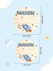 1pc Custom Kids Teen Announcement Sign, Personalized Newborn Name Wood Sign With Butterfly Shape, 2 Sizes, Round Wooden Birth Name Plaque, Hello World Reveal Photo Props, Perfect New Parent Souvenirs, Baby Birth Announcement Wooden Plate Baby Girl Boy Alphabet Graphic Monthly Milestone Card Hello World Newborn Logo, Baby Name Reveal, Shower Gift For Newborn, Gifts Back To School, Baby Gift, Gift For Kid, New Mom Gifts - Tên lửa Sao và Mặt Trăng - Xem 8