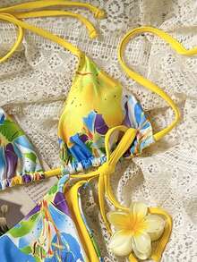 مجموعة ملابس سباحة كاجوال بطبعات زهرية للنساء، عطلة شاطئية - متعدد الألوان - مشاهدة 3