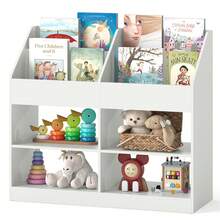 3-Tier Kid's Bookshelf W/Display Rack & 4 Compartments For Kids Room Playroom - White - View 10