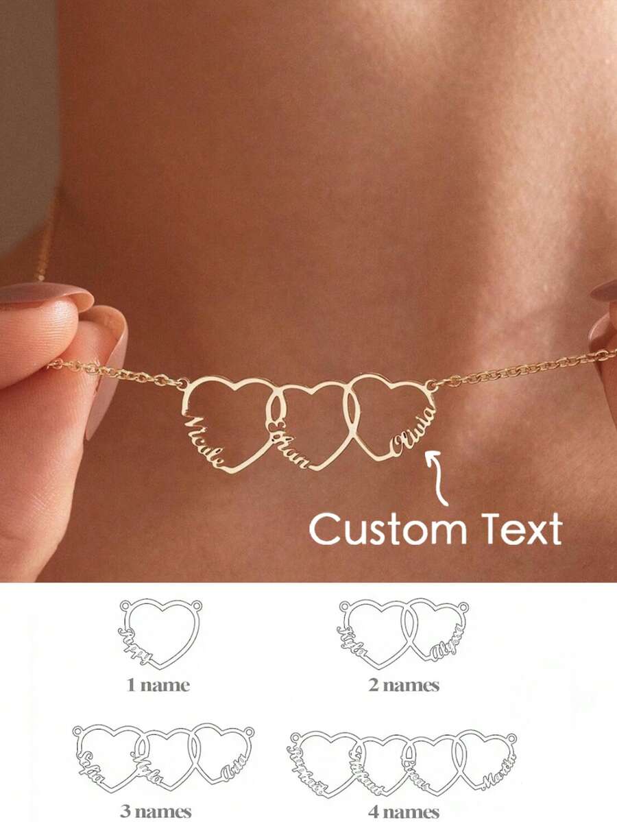 Customized Stainless Steel Necklace, Heart-Shaped English Letter Choker Necklace Pendant, Ideal Gift For Couples, Friends, Family, Mother's Day, Fashion, Autumn, Retractable, Simple, Casual, Vintage Coin Customization, Personalized, Unique Ideal Gift For Girlfriend, Mom, Family, Friends, Daughter For Anniversary, Valentine's Day, Mother's Day, Birthday, Graduation, Daily Wear, Wedding, Prom - Multicolor - View 1