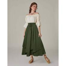 - Falda de cintura alta renacentista para mujer, falda larga de doble capa - Verde oliva + M - Ver 8
