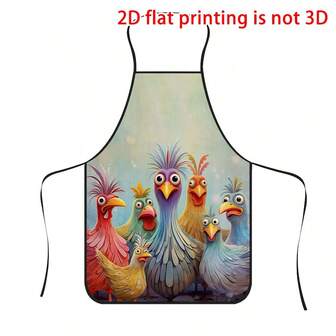 一件趣味彩色小鸡印花围裙，采用耐用涤纶面料，适合烹饪、烧烤、园艺、绘画、美甲等活动，男女通用，室内外均可使用。