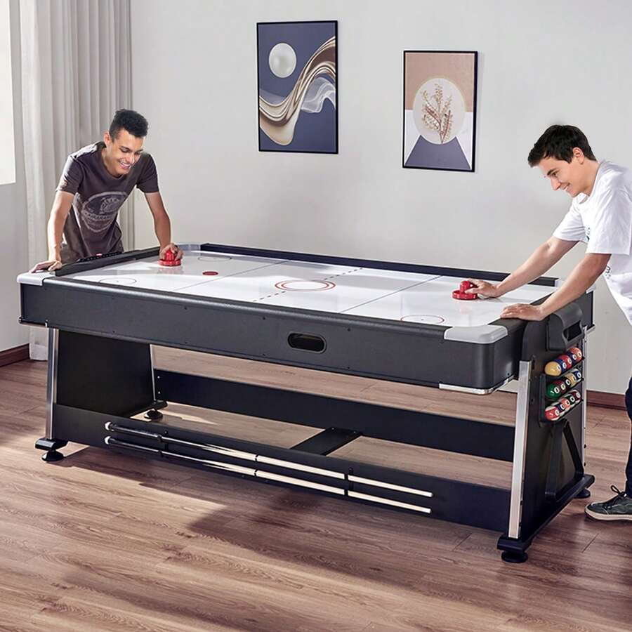 Mesa de juegos giratoria 3 en 1 con Air Hockey, billar/billar y tenis de mesa, mesa de hockey de 88 pulgadas para sala de juegos, hogar familiar, juego de juegos arcade, todos los accesorios para cada juego incluidos - 88 pulgadas - Ver 1