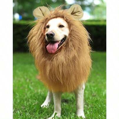 YLeon Mane para Grande Mediano con Orejas Perros Regalos Divertidos Pet Costume Drawstring Halloween Cosplay Party Foto de Vacaciones Disparos Festival Lion Mane Peluca Marron Claro