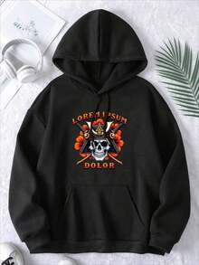 1pc Graphic Oversized Hoodies For Women, Long Sleeve Pocket Pullover, Sweatshirts, Skull With Crown And Swords Pattern Fall Fashion 2025 Pullover, Letter Print Winter Clothes, Suitable For Parties, Outdoor Activities, And Leisure, Gift For Women, Size S-3XL - Black - View 1