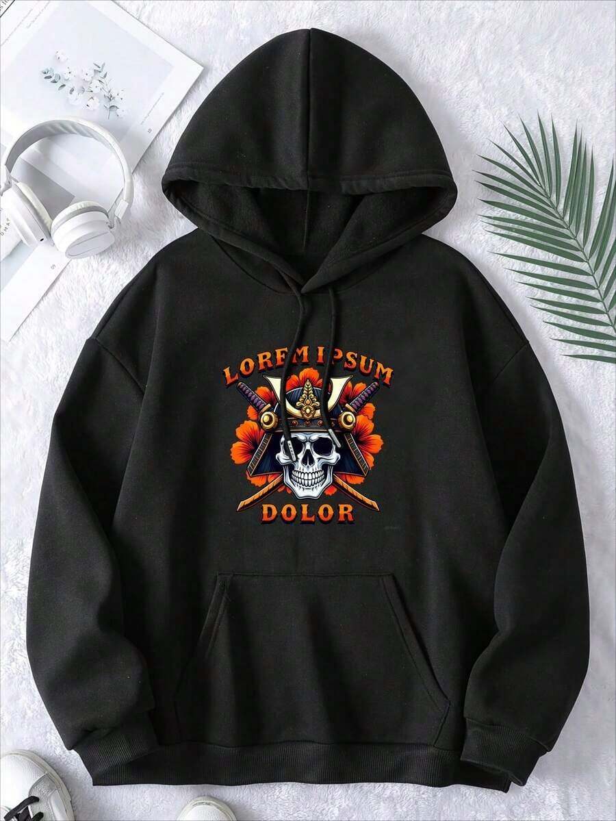 1pc Graphic Oversized Hoodies For Women, Long Sleeve Pocket Pullover, Sweatshirts, Skull With Crown And Swords Pattern Fall Fashion 2025 Pullover, Letter Print Winter Clothes, Suitable For Parties, Outdoor Activities, And Leisure, Gift For Women, Size S-3XL - Black - View 1
