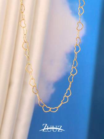 1件装时尚简约不锈钢项链，女士心形链项链，女性饰品，闺蜜礼物