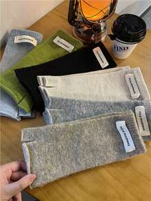 French Casual Style Thick Fingerless Gloves, Warm For Autumn/Winter, Unisex Solid Color Fingerless Gloves, Warm Knitted Touchscreen Gloves, Versatile For Women In Autumn/Winter French Casual Style Thick Fingerless Gloves, Warm Faux Cashmere Knitted Fingerless For Women In Autumn/Winter+Winter Gear+Gloves Bear+Christmas Summer - Multicolor - View 3