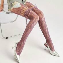 ¡Nuevo Lanzamiento! Medias de red con lazo y encaje inspiradas en el estilo Y2K, picantes y dulces, pantis rotos de colores - Expresa tu estilo único, Primavera/Verano - Multicolor - Ver 12