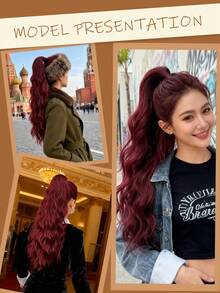 HEYPINK Tóc giả buộc đuôi ngựa kiểu kẹp khóa dán, màu đỏ rượu vang, dài 24 inch, gợn sóng nước, chịu nhiệt, làm từ chất liệu tổng hợp cứng cáp, thích hợp sử dụng hàng ngày cho các bạn gái và phụ nữ vào dịp Giáng sinh và Halloween. - Màu Đỏ Sâu - Xem 8