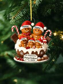 Personalized Family Name Ornament Custom Text Christmas 2025 Gingerbread Family Decoration Holiday Tree Hanging Ornament Winter Keepsake Gift For Parents Kids Friends Home Decor Personalized Ornament Fashionable Holiday Decoration Stocking Stuffer Gift Exchange Family Name Ornament