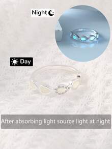 1枚极简主义独特水滴天蓝色夜光铜质微镶嵌立方氧化锆戒指，小众设计，女士款 - 銀色 - 查看 1