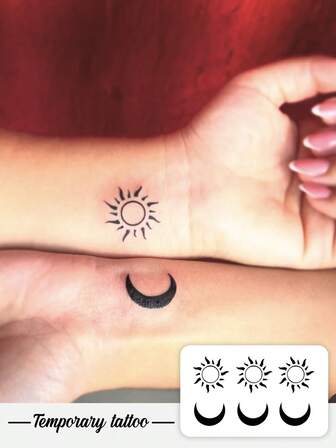 1 Piece Of Valentine's Day Temporary Tattoo Sticker, Y2K Style Artistic Crescent Sun Mini Henna Pattern, Waterproof And Sweatproof, Washable, Non-Reflective, Simulated Tattoo On Arm And Shoulder, Suitable For Fashionable People, Lasting 3-5 Days