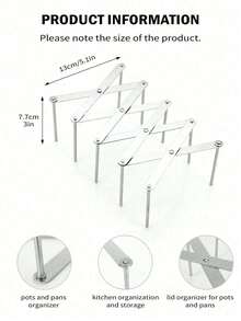 1pc Kitchen Stainless Steel Pan Shelf Side Pot Lid Rack Telescopic Folding Storage Rack Row Skeleton Grill - Multicolor - View 8