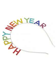 1 szt. Kolorowa opaska na głowę z kryształkami "SZCZĘŚLIWEGO NOWEGO ROKU" z literą w języku angielskim, dodatek na imprezę noworoczną - kolor - Zobacz 6