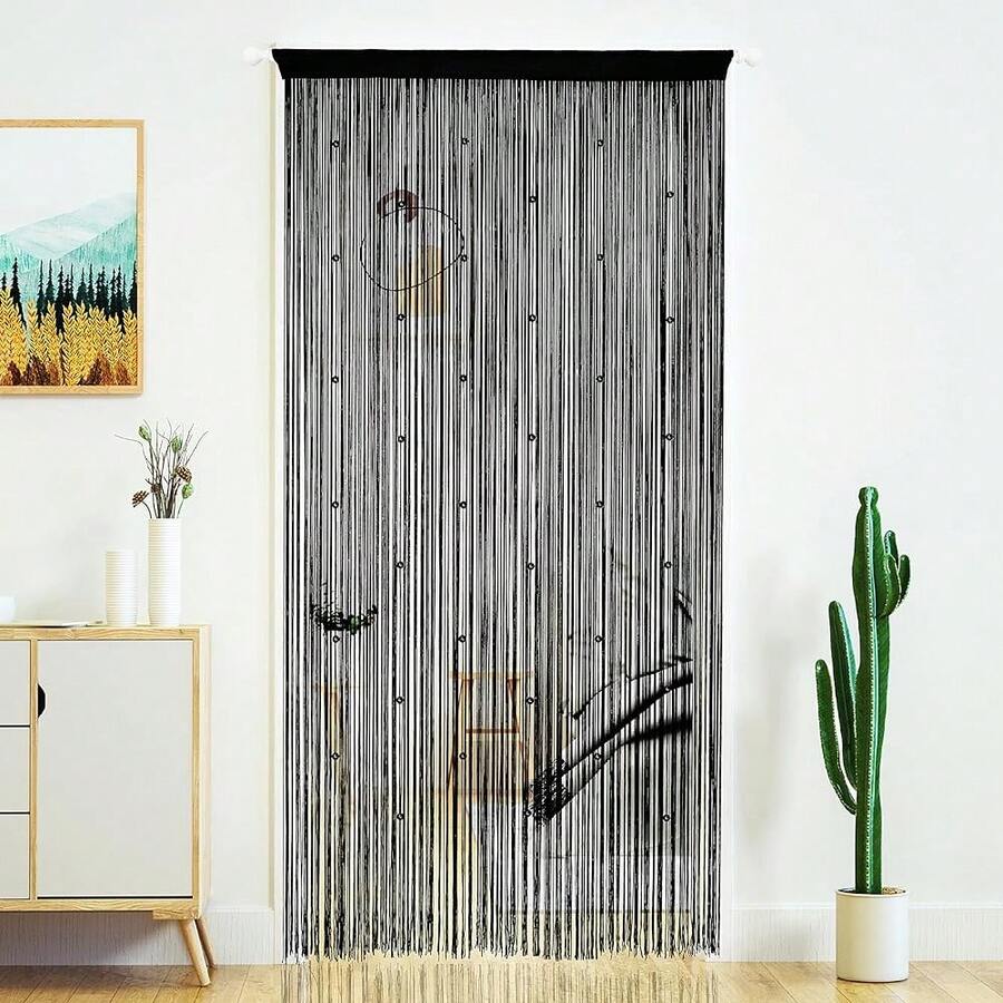 Beaded Curtain Door String Curtains For Doorway Tassels Beads Hanging Fringe Hippie Room Divider Window Hallway Entrance Wall Closet Bedroom Privacy Decor (39*79in/100*200cm, Beige),39inchWx79inchL(Packof1),Black - 黑色 - 查看 1