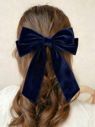 1 Pc Navy Blue Velvet Fable Hair Bows Big Velvet Ribbon Sailor Bow Alligator Clip Cheer Barrettes Hairpins Valentines New Year Gift Accessory For Women Girls,