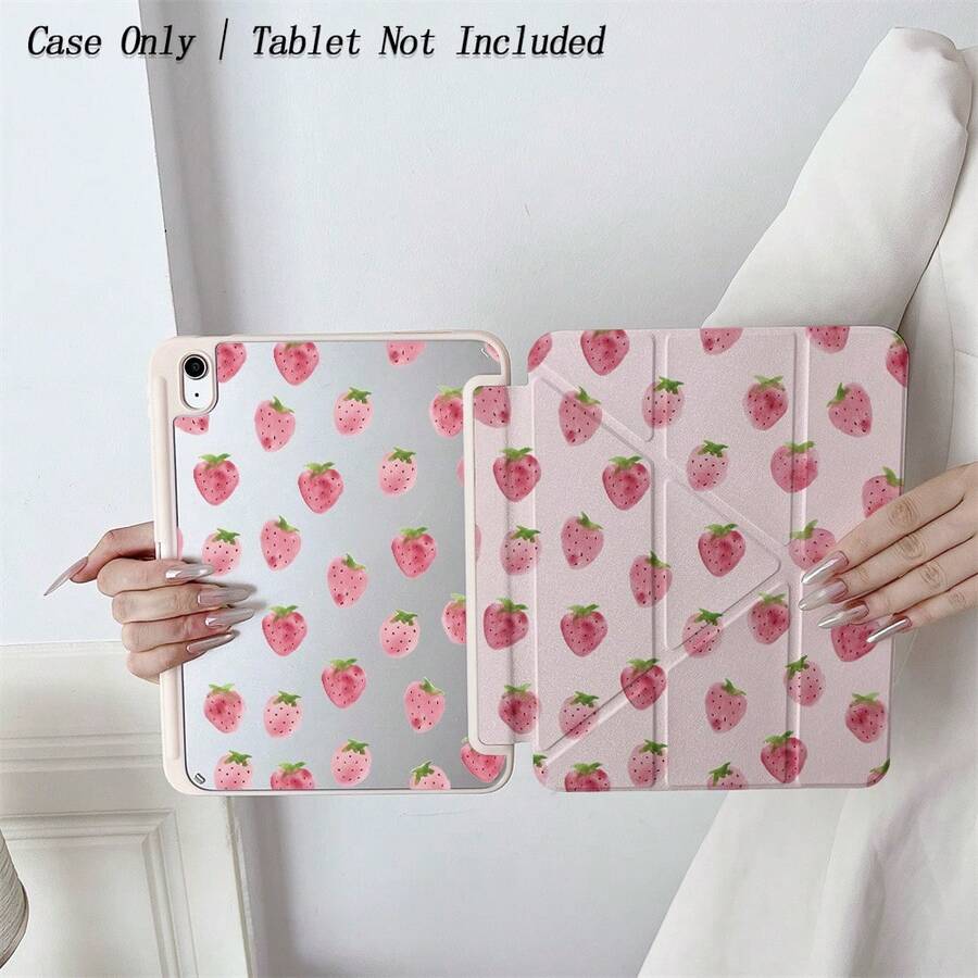 1 Pc Sweet Strawberry-Patterned Protective Tablet Case Set - Ideal For Cute Style Enthusiasts And Fruit-Themed Design Seekers,Fashion-Themed Tablet Accessories,Folio Tablet Case With Pen Holder Compatible