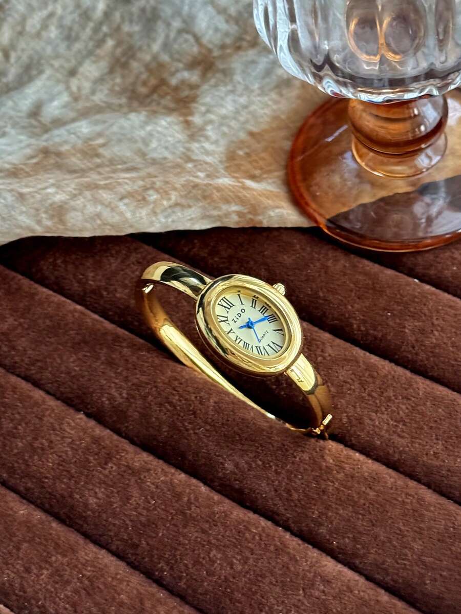 1 件金色手镯式石英表，时尚休闲，适合日常佩戴，也是理想的返校/毕业礼物 - 金色 - 查看 1