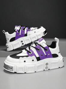 Men's Shoes Metal Accessories Toe Ring Metal Mesh Sneakers New 2025 Casual Comfortable Domineering Metal Pentagram Buckle Fashion Thick Bottom Casual Shoes Chunky Sneakers Original Appearance Domineering Rivet Design Buckle Sturdy Running Shoes Suitable For All Seasons Fashionable Sports Shoes Small White Shoes Avant-Garde Thick Sole Board Shoes Punk Style British Style Korean Version Men's Shoes Versatile Sports Shoes Mesh High-Top Shoes Suitable For Brand - Purple - View 2