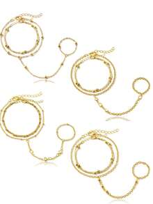 4 Pcs Dainty 18K Gold Plated AAA+ Cubic Zirconia Bracelets Set For Women Birthday Gift Daily Party Wear - Gold - View 11