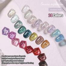XEIJAYI Bộ 24 lọ sơn gel móng tay 15ml, sơn gel nhũ lấp lánh, phản quang bóng bẩy, có thể tẩy bằng đèn UV/LED - Thích hợp cho việc tự làm móng tại nhà hoặc tiệm nail. - Nhiều màu - Xem 3