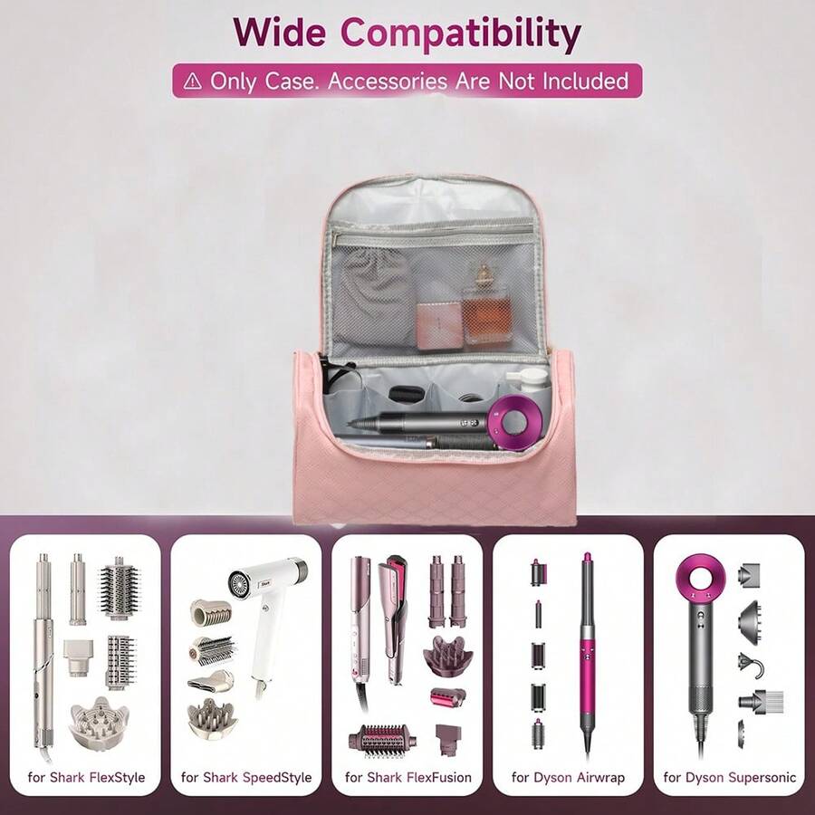 旅行收纳盒整理器，兼容吹风机、4个卷发棒、2个顺滑梳、1个蓬松梳，轻便旅行收纳包，适用于卷发棒配件 - 彩色 - 查看 1