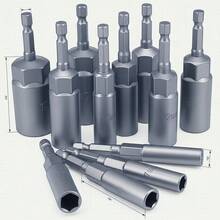 12-Piece Deep Sleeve Set 6-19mm Hexagonal Nut Setter Drill Bit Set, 1/4 Inch Hexagonal Handle, Long Hand-Punch Nut Runner Bolt Extractor Sleeve Power Supply, Quick Replacement, Metal Material, No Electricity Required, Suitable For Home Improvement And DIY Projects