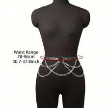 1pc Gothic-Style Adjustable Waist Chain Belt With PU Leather Strap, Chain Pendant, And Comfortable Harness Design For Fashionable Outfit - màu đen - Xem 4