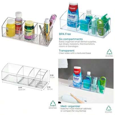 IDesign - 43130 Med+ - Tall Plastic Medicine Organizer For Bathroom Cabinet, Vanity, Medicines, Toothbrushes, Toothpaste, Accessories, Cosmetics, Toiletries, 12x 3x 5.25 Inches, Clear