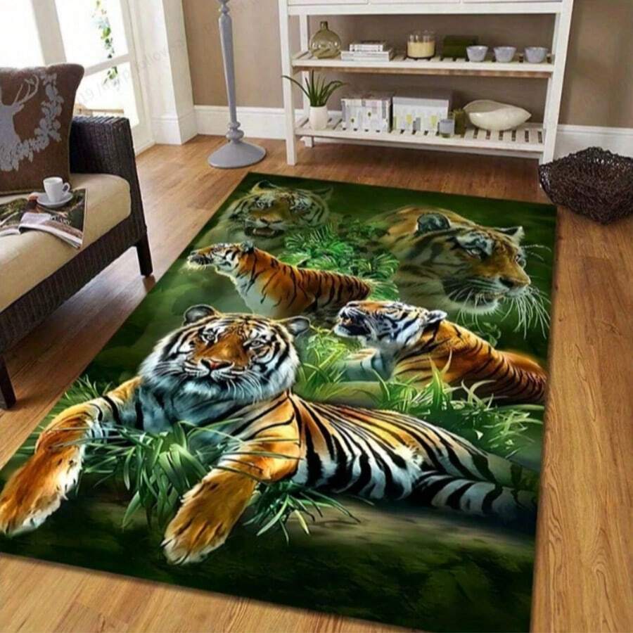 1pc Tiger Green Artistic Pattern Carpet Doormat, Non-Slip Floor Mat, Living Room Decor Rug