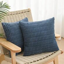 Volcanics Pack Of 2 Corduroy Decorative-Throw-Pillow-Covers-18x18, Soft Striped Square Cushion Cases, Modern Farmhouse Boho Home Decor, Blue,18inchx18inch(Packof2),Blue - Blue - 查看 3