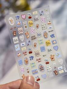 1pc Cute Cartoon Doodle Nail Art Stickers, Nail Accessories With Anime Bear, Puppy, Kitty, Bow Decor, 3D Nail Art Stickers Nails Nail Supplies - Multicolor - View 3