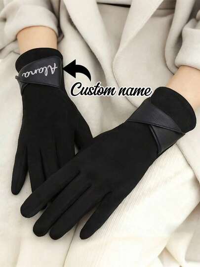 1pc Customized Laser Engraved Women's Winter Gloves - Customizable Text, Warm Thermal Lined, Windproof, Touch Screen Compatible, Elegant Brown/Black/Colorful Options, Suitable For Outdoor Activities, Cycling And Formal Occasions - Luxury Creative Gift, Customizable Design, Non-Elastic