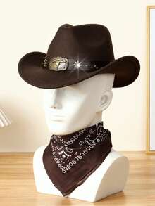 Bộ 1 mũ cao bồi unisex trang trí sừng bò + 1 khăn quàng cổ họa tiết hạt điều, trang phục thời trang, thích hợp cho cưỡi ngựa, rodeo, lễ hội âm nhạc, quán bar/tiệc tùng, làm quà tặng và sử dụng hàng ngày. - Cà phê-B - Xem 8