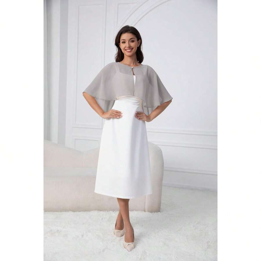 Chiffon Shawl Wraps Shrug For Evening Dress Wedding Cape Cover Up - 灰色 - 查看 1