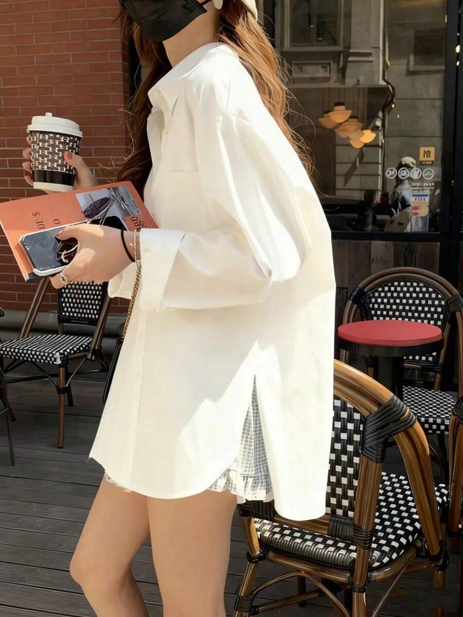 2025新款宽松蓝色衬衫女设计感小众夹克衬衫春秋季打底长袖上衣