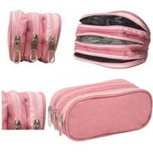 Large School Pencil Case For Boys And Girls With 3 Triple Zippers, Available In 6 Colors. - Màu Hoa hồng đỏ - Xem 3