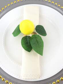 1/4 pièces Anneaux de serviette de série de fruits artificiels de printemps frais, convenant pour la décoration de table de fête, de mariage. Porte-serviette citron, porte-serviette orange, porte-serviette plante verte - Multicolore - Voir 6