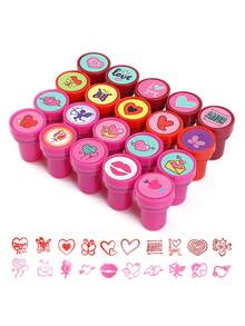 20pcs - Valentine's Day Stamp Set, Vibrant Plastic Material, 20 Different Patterns. Stamp Designs Include Hearts, Butterflies, LOVE Letters, Roses, Kisses, Etc. Ideal For Valentine's Day, Valentine's Party Favor Bags, Prizes, Christmas Stocking Stuffers, And Party Favors (Valentine's Theme). - Multicolor - View 8