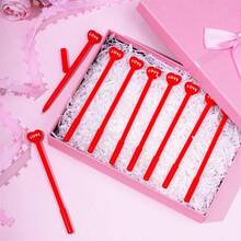 1/5/10pcs, Cartoon Valentine's Day Gel Pen Creative Love Heart Happy New Year's Day Three-Dimensional Shape Pvc Soft Glue Student Stationery Water Pen Black 0.5mm Needle Tube Pen, Suitable For Home Office Couple, Back To School, School Supplies - Red - View 4