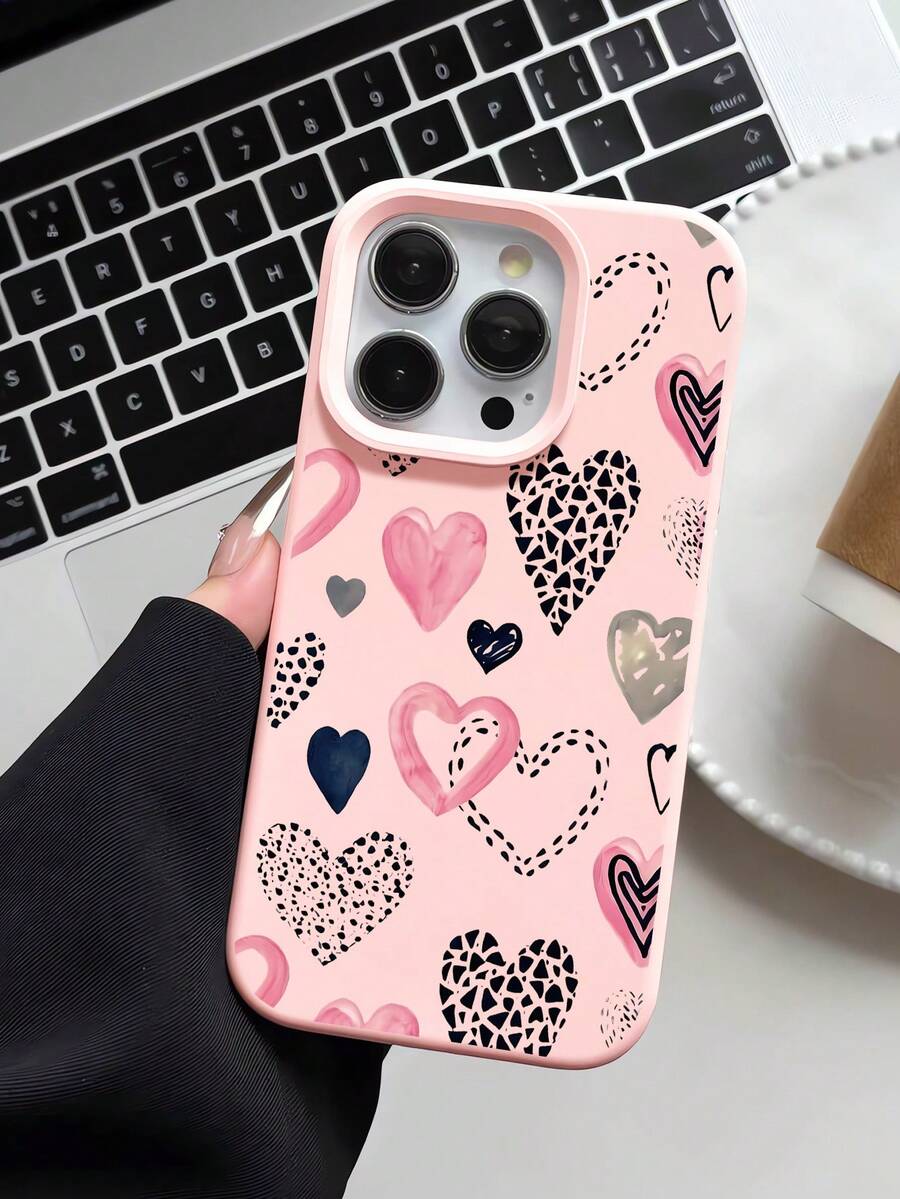 1个时尚爱心图案浅粉色流苏边手机壳，兼容 16/16Pro/16Plus/15/15ProMax/15Pro/11/12/13/14ProMax/11Pro/11ProMax/12Pro/12ProMax/13Pro/13ProMax/14Pro/14ProMax，软壳设计，优雅创意 - 彩色 - 查看 1