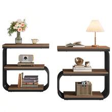 LITTLE TREE Small End Table, Nightstand, 3 Tier Narrow Side Table Industrial Vintage With Metal Frame, Accent Table For Living Room, Bedroom, Small Spaces - Nâu + Đen - Xem 12