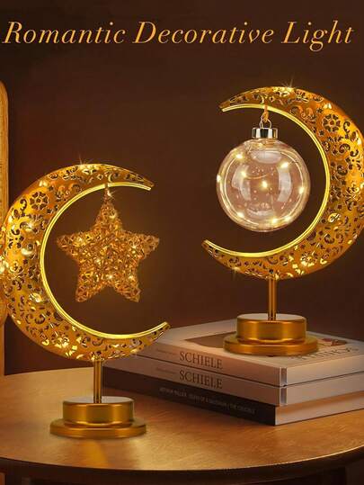 Luz de noche en forma de luna creciente LED, alimentada por batería, lámpara de luna y estrellas, adecuada para decoración del hogar y la habitación, luz decorativa romántica, aplicable para habitación, oficina, regalo festivo
